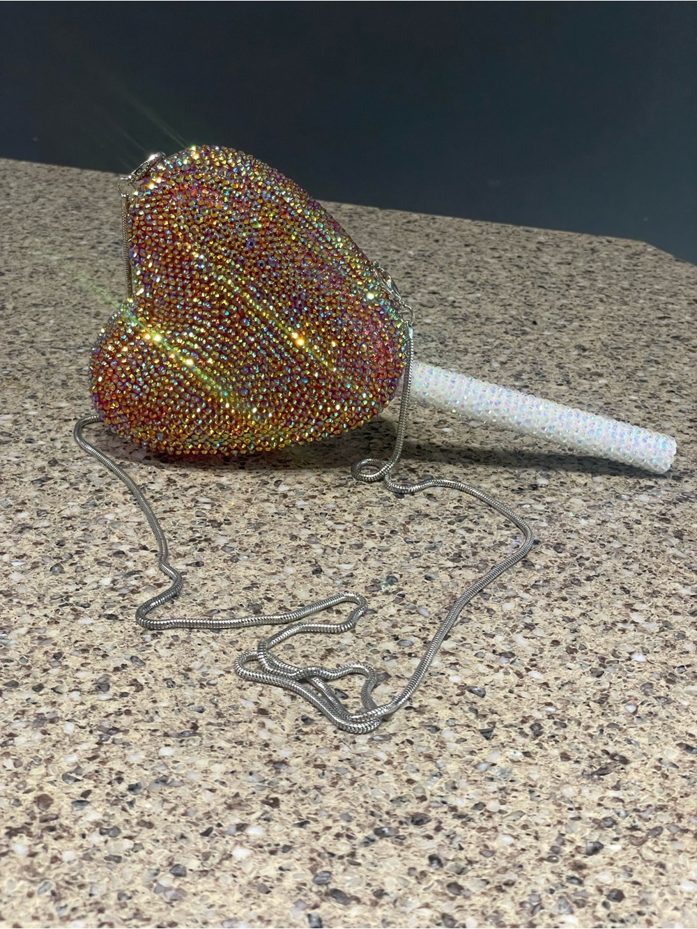 Hand bedazzled heart lollipop crossbody purse